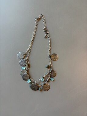 Stella & Dot Silver Coin Necklace with Pale Blue Accents